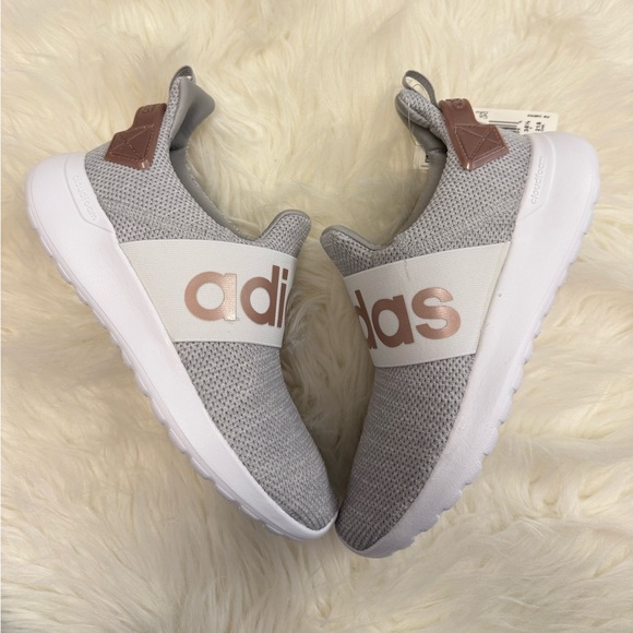 New Girls Adidas Light Gray Knit Slip-On Sneakers with White Soles - Picture 5 of 9